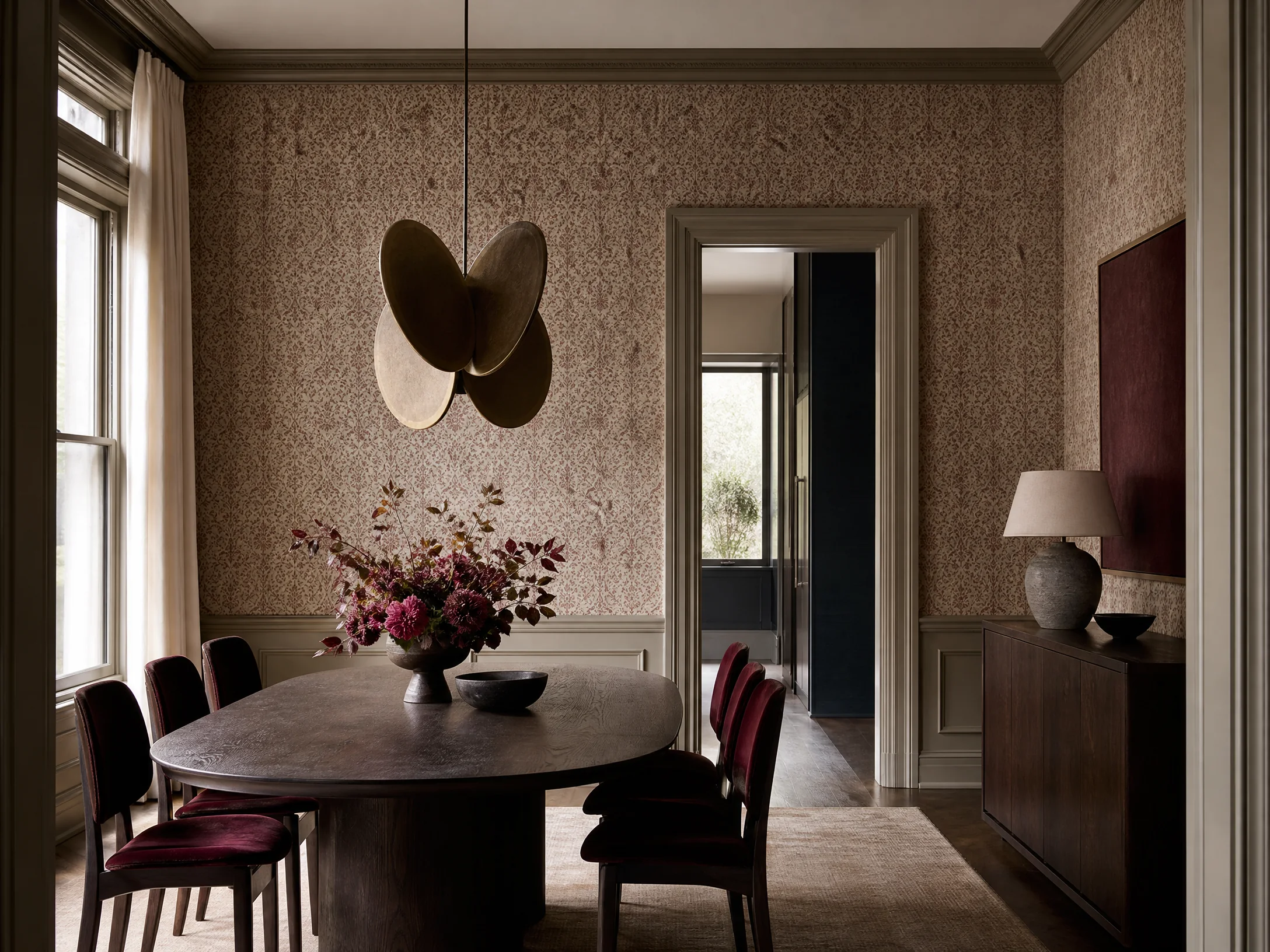 Warm dining room wallpaper installation