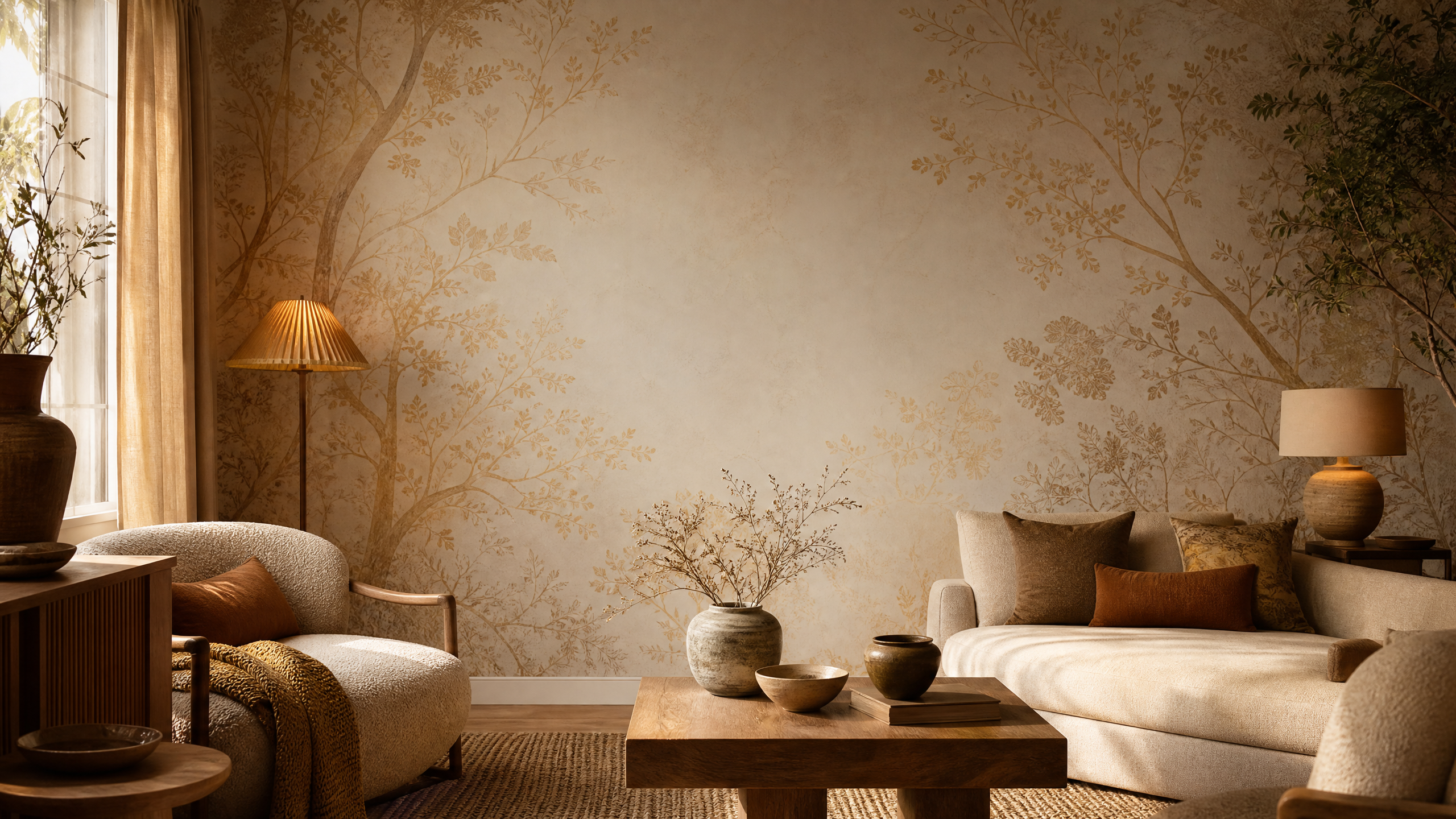 Artisanal interior featuring professionally installed handcrafted wallpaper by Burlington Craft